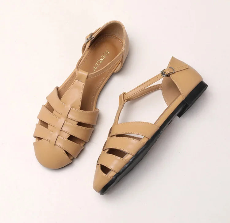 ZAROY Summer Cross Strap Flat Sandals Women Round Toe Ankle Buckle Hollow Casual Roman Sandalia Zapatos De Mujer сандали