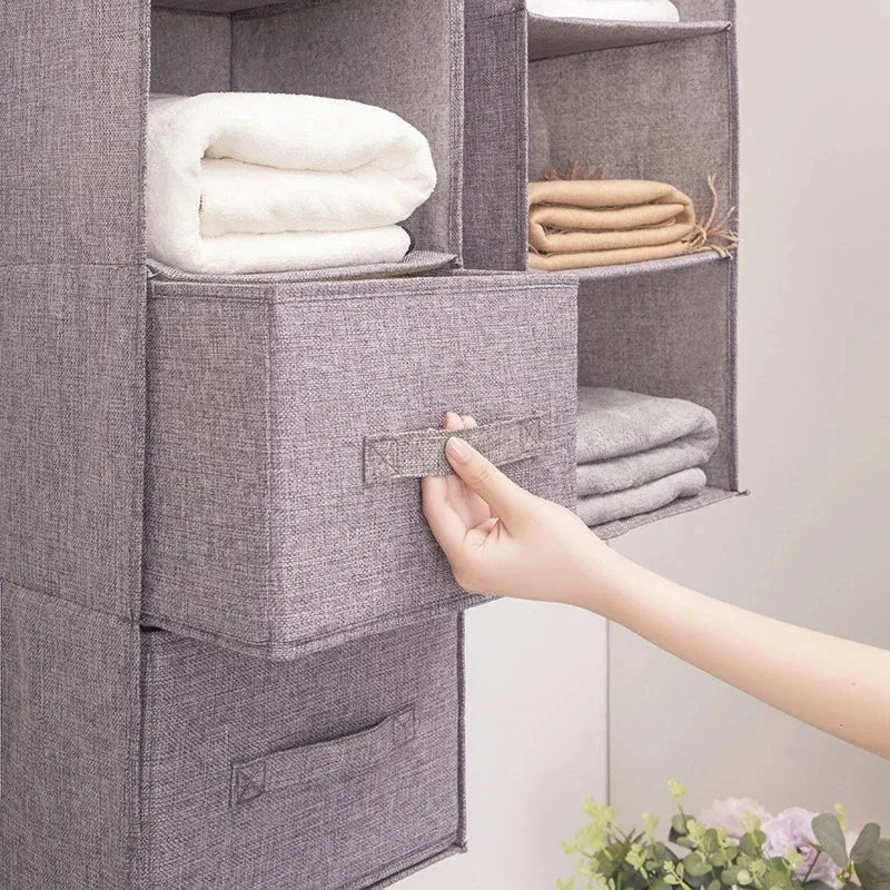 1/3/4/5 Wardrobe cotton and linen storage bag hanging bag hanging bag clothes storage multi-layer storage bag drawer hanging bag