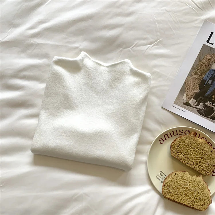 2025 Solid Sweater Women Half Turtleneck Knitted Pullovers Harajuku Korean Soft Warm Knitwear Autumn Winter Fashion Slim Jumpers