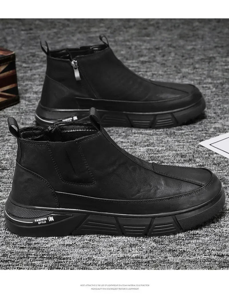 Mens Leather High Top Boots Waterproof Anti Slip Safety Motorcycle Boot