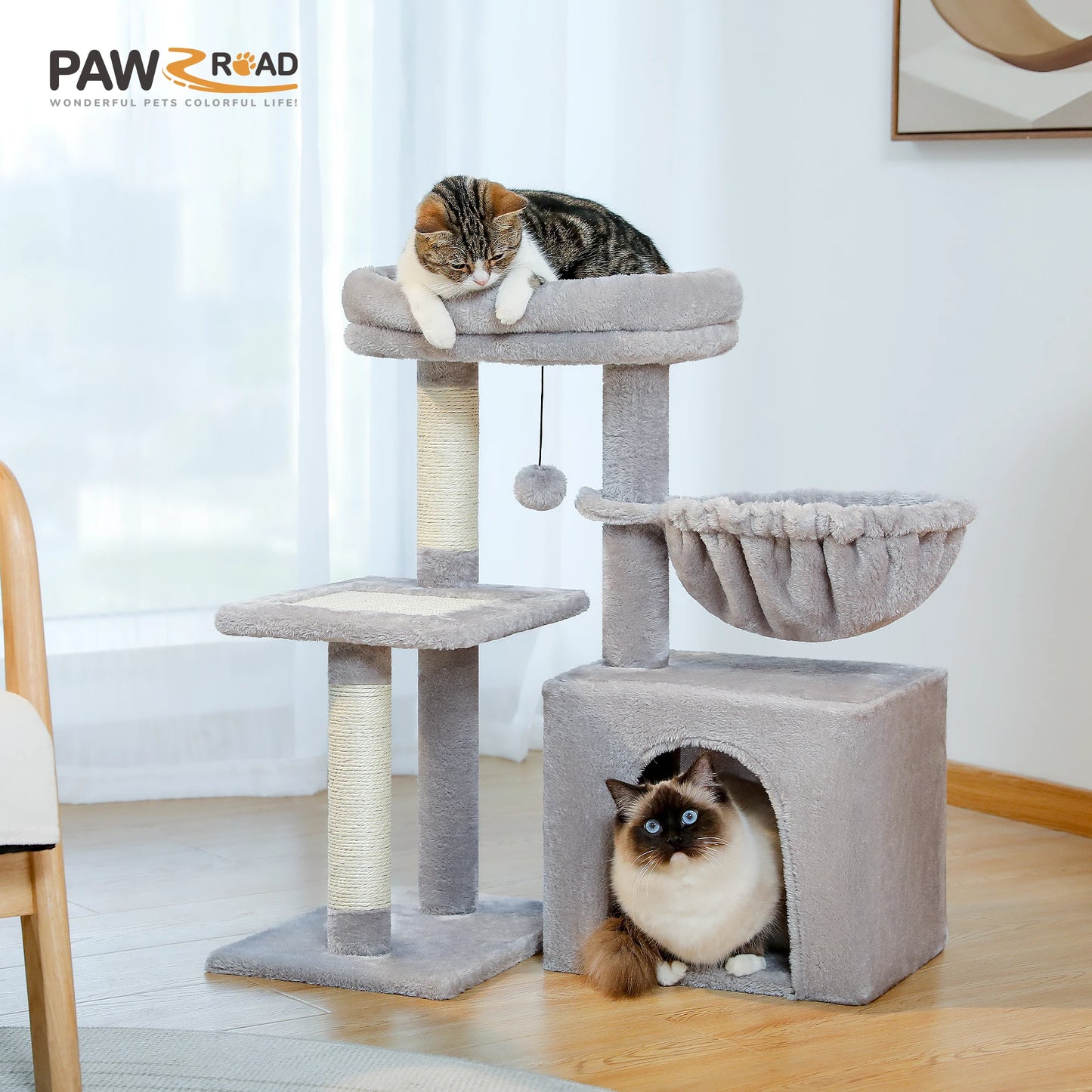 Indoor Cat Tree & Tower with Scratching Posts and Hammock – 2 Styles