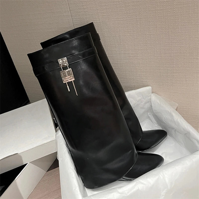 2026Women's Sexy Over-the-Knee Biker Boots Wedge Heels Casual Designer Brand Lined Plush Women's Warm Gothic Over-the-Knee Boots