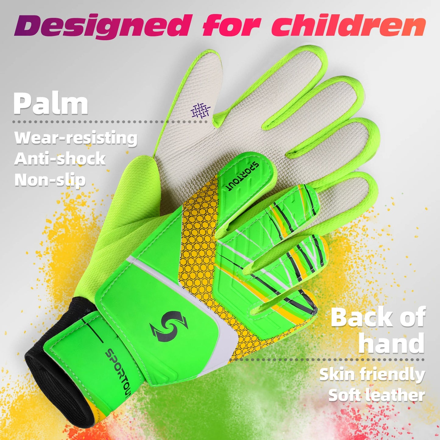 Sportout Kids Goalkeeper Gloves, Soccer Gloves with Double Wrist Protection and Non-Slip Wear Resistant Latex Material