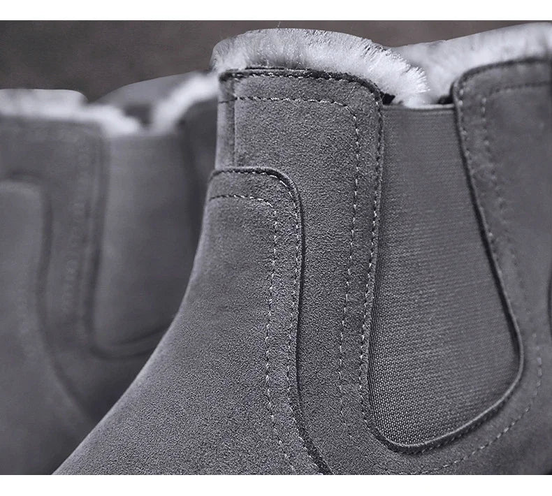 Leather High Top Winter Boots For Men With Plush Lining Outdoor Snow