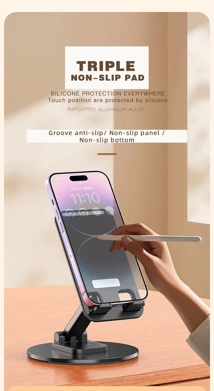 360 Degrees Rotable Metal Desk Mobile Phone Holder Stand For iPhone Xiaomi iPad Adjustable Desktop Tablet Table Cell Phone Stand