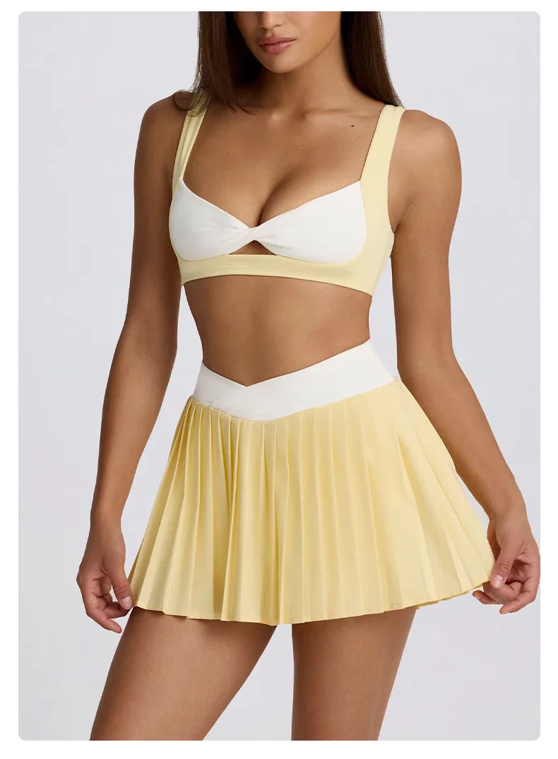 Women's High-Waisted Illusion Two-Piece Skort Quick-Dry Breathable Anti-Chafing Pleated Skirt for Running Gym Tennis