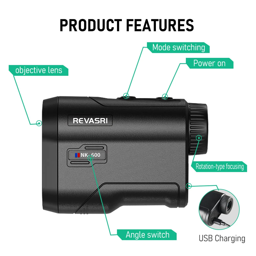REVASRI Golf Laser Rangefinder 600M Rechargeable Battery,Slope and Flag Pole Lock Vibration for Golfing,Hunting,Survey