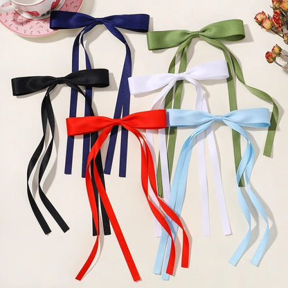 Ribbon Bow Headband And Long Tassel Hair Clip Set Polyester And Alloy 2 Pieces