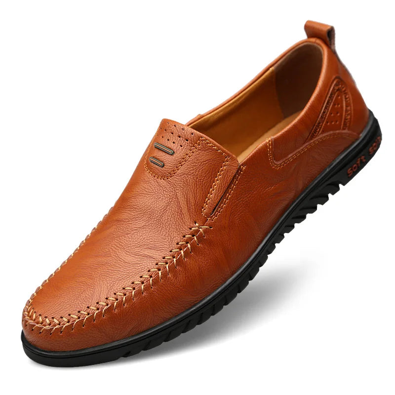 Men's Slip-On Leather Loafers, Soft-Sole Casual Business Shoes