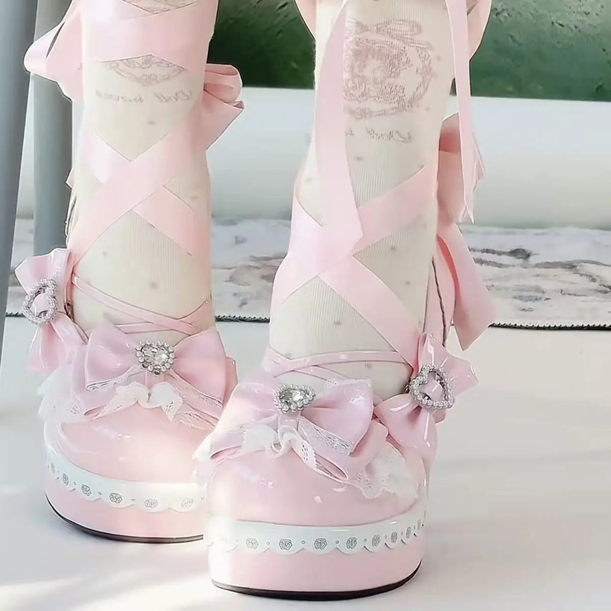 Women Leather High Heels Size 42 Red Rhinestone Alien Heel Japanese Cosplay