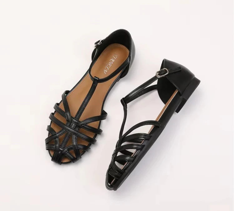 ZAROY Summer Cross Strap Flat Sandals Women Round Toe Ankle Buckle Hollow Casual Roman Sandalia Zapatos De Mujer сандали