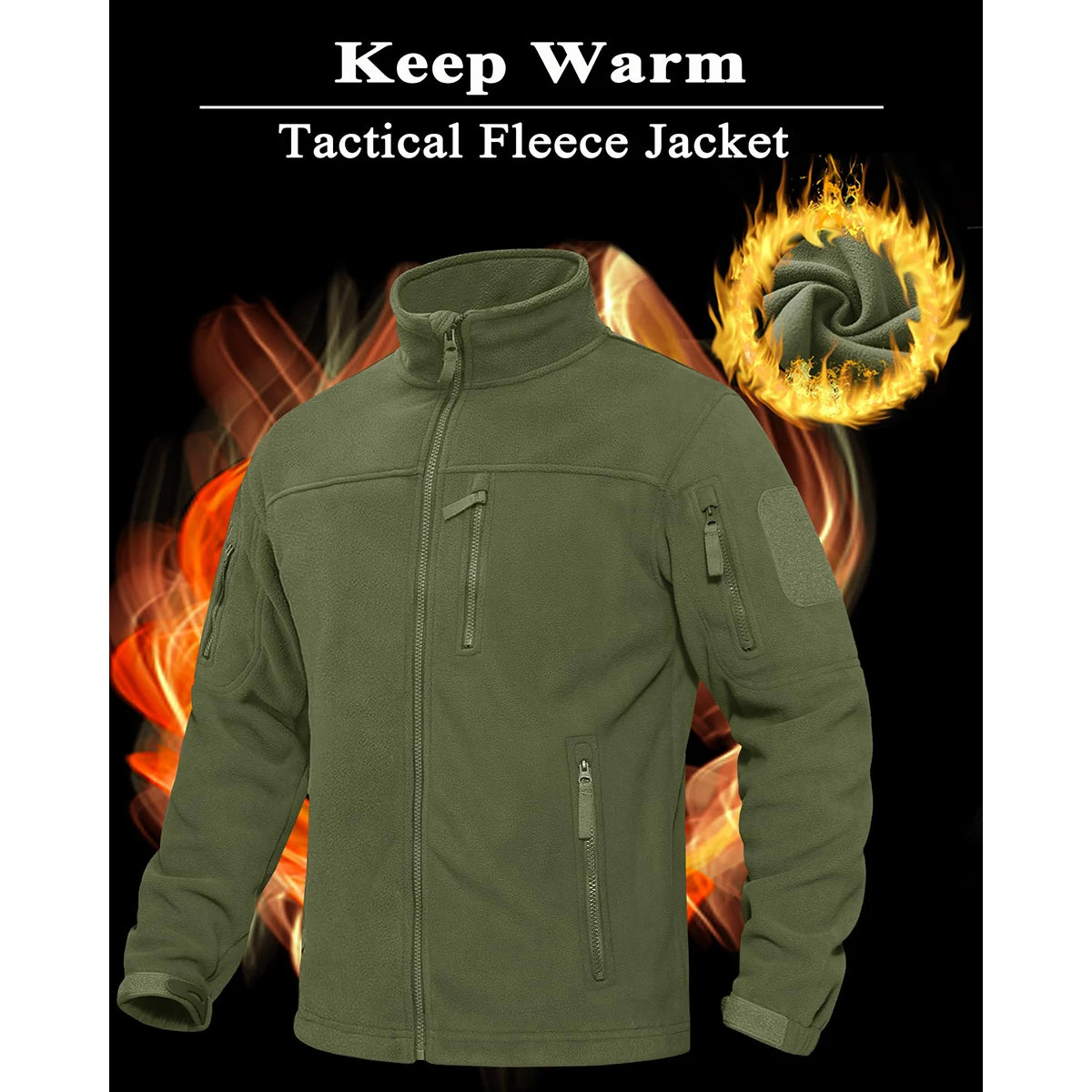 TACVASEN Men's Fleece Jacket Soft Warmth Windproof Full Zip Up Coat Multiple Zipper Pockets Hiking Working Outdoors Windbreaker