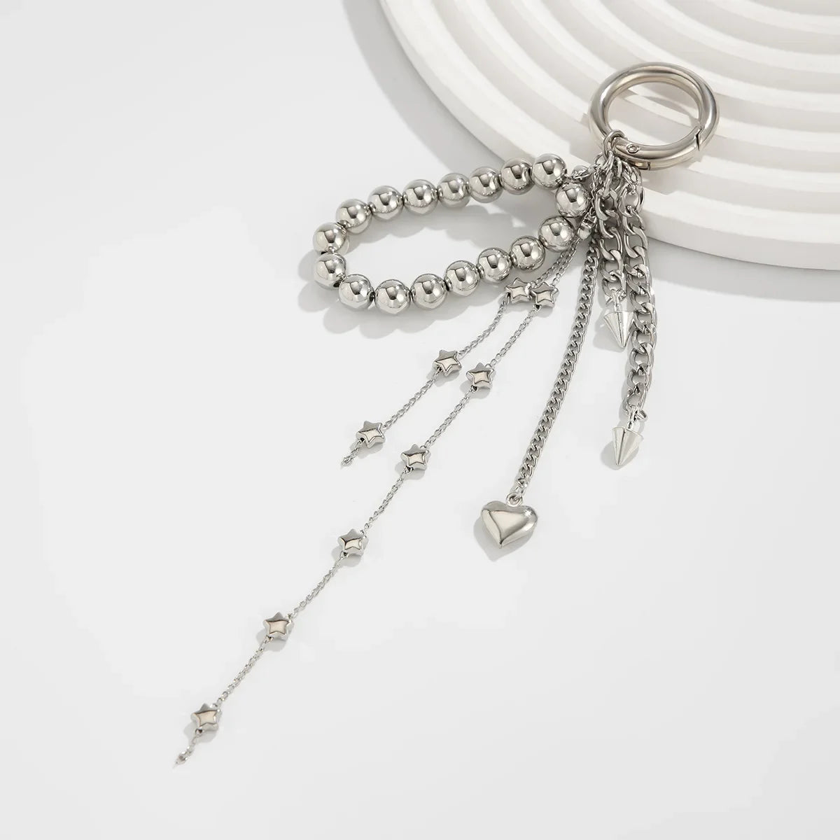 2025 New Pearl Beadeds Chain Keychain Ccb Peach Heart Bead Bag Chain Pendant Jewelry Accessories Daily Wear Keychain Gifts