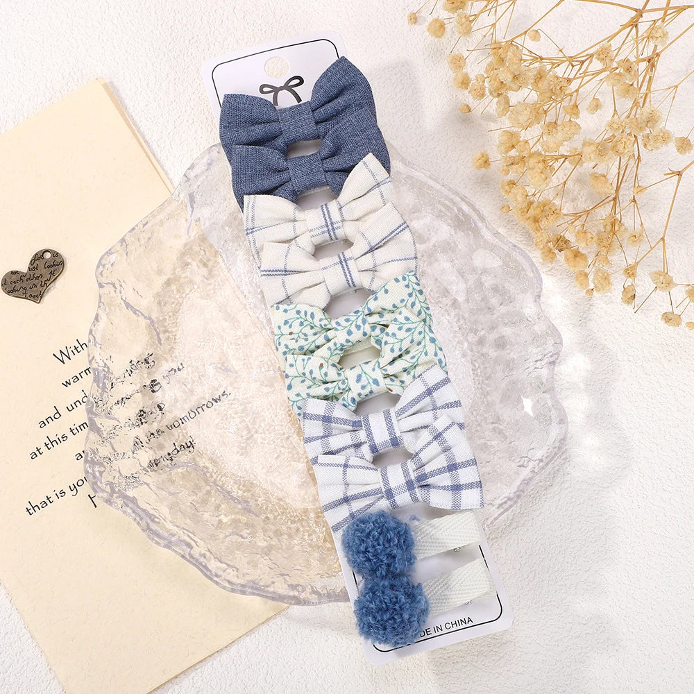 RAINBOW BOWS 10Pcs/set Handmade Fabric Printed Barrette Boutique Mini Bangs Bow Hair Clip Ins Daisy Hairgripes 2025 Spring Style