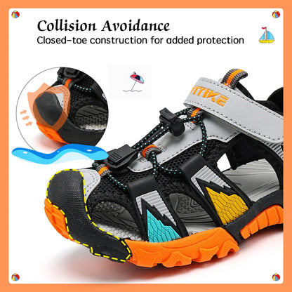 Unisex Kids Closed-Toe Summer Beach Sandals For Ages 7-13