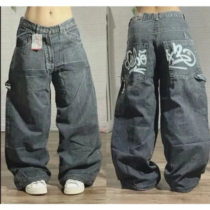 Baggy Wide Leg Jeans For Men Embroidered Pattern Vintage Hip Hop Style