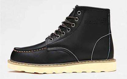 Mens Leather Winter Snow Boots With Fur Waterproof Ankle High Top