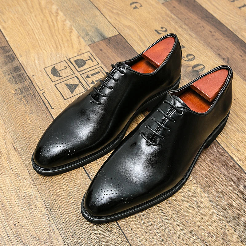 Men's Black Brogue Shoes Lace-Up Round Toe Formal Office Spring Autumn