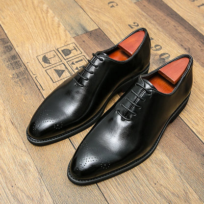 Men's Black Brogue Shoes Lace-Up Round Toe Formal Office Spring Autumn