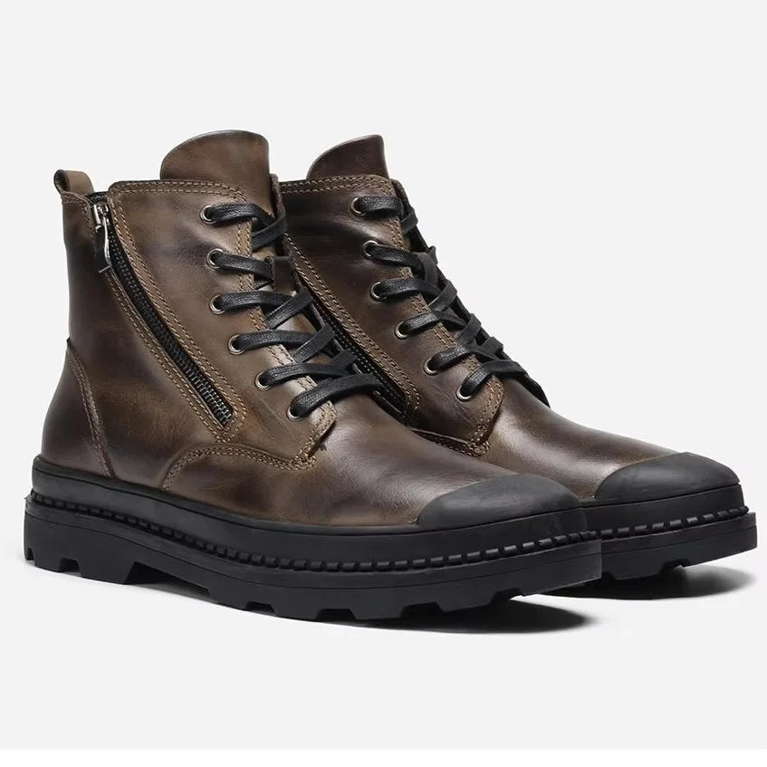 Winter Boots Men Natural Cow Leather Handmade Ankle Western Retro