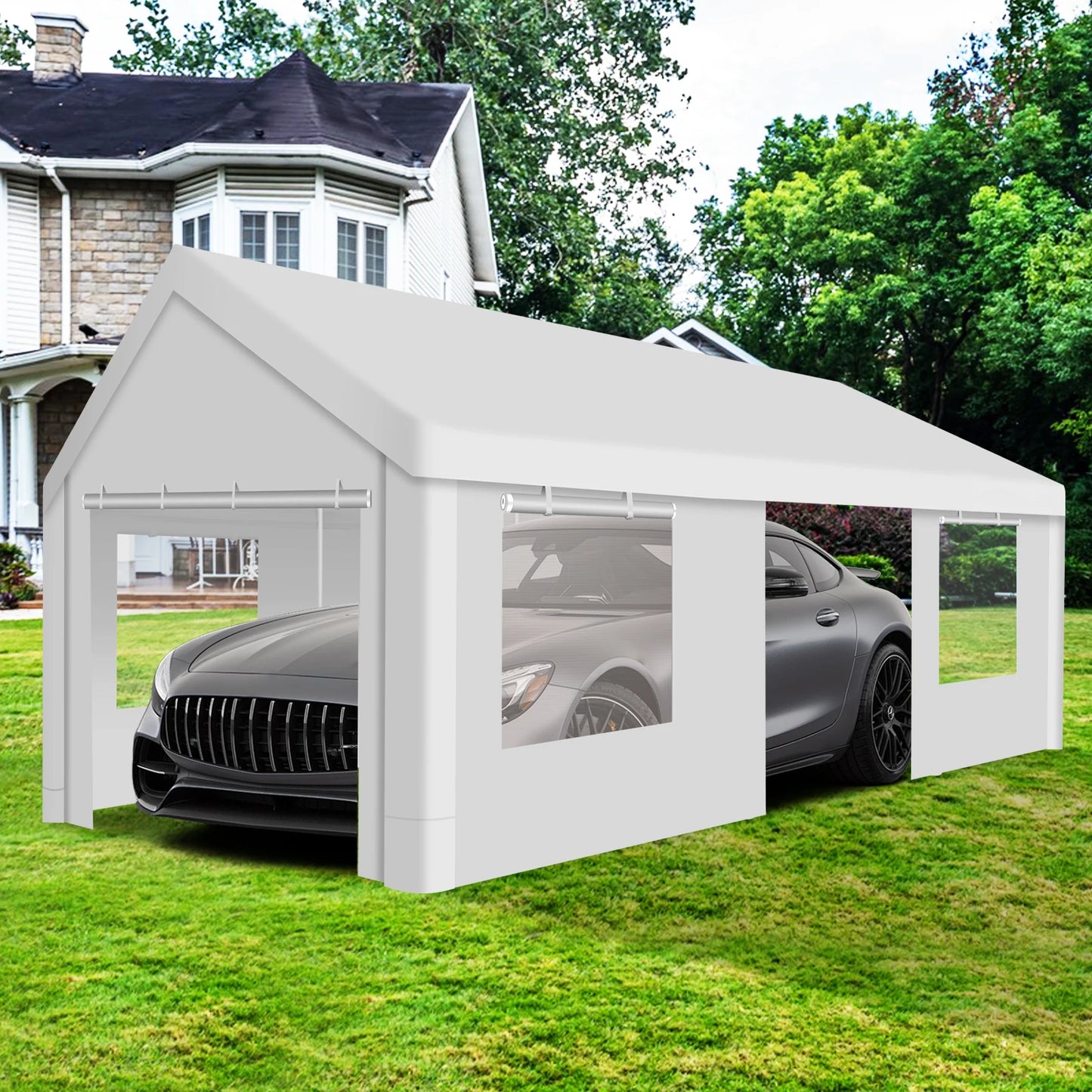 Carport Canopy 12x20 Heavy Duty Portable Garage with Roll-Up Ventilation Windows & Doors,Removable Sidewalls Car Canopy Car Tent