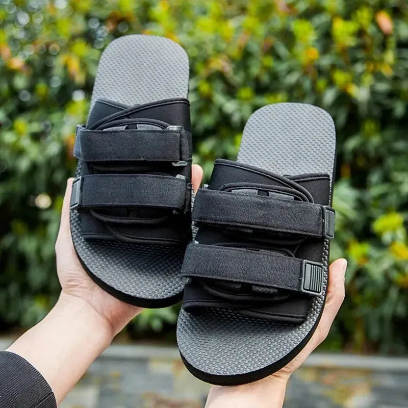 High Quality Outdoor Men Slippers Hook&Loop Canvas Casual Couple Shoes Slip-on Beach Slippers Sandals Women Shoes Flip Flops