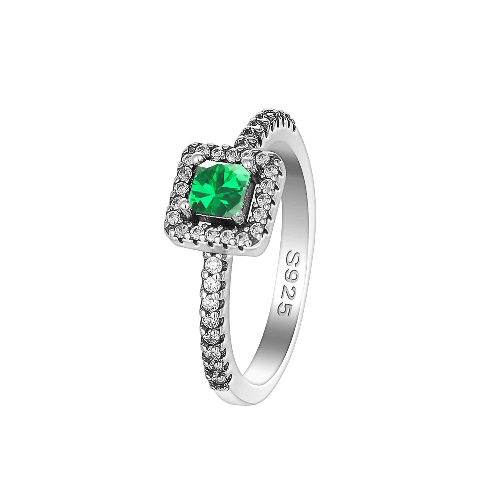 925 Sterling Silver Red Pink Blue Green Heart Stone Size 6 7 8 9 European Daisy Ring Rings Wedding Fashion Fine Jewelry Women