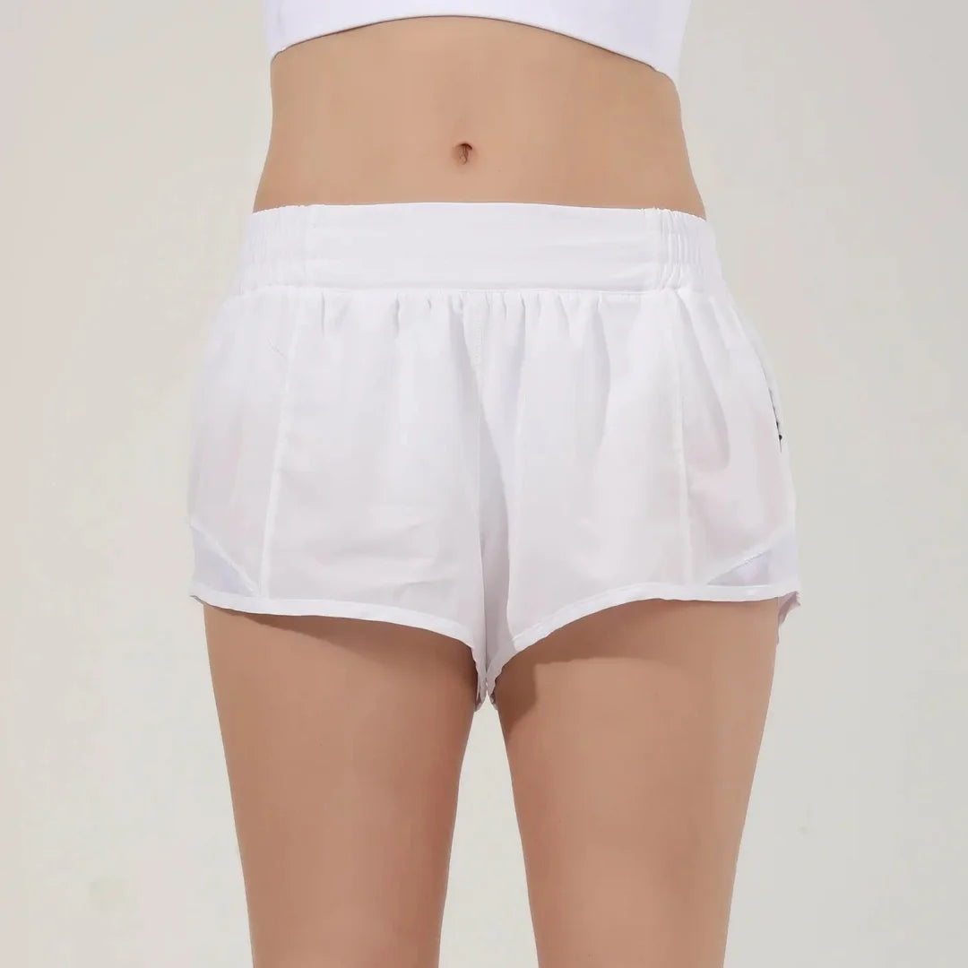 Quick drying sports shorts with lined zipper pockets, women's high waisted running shorts