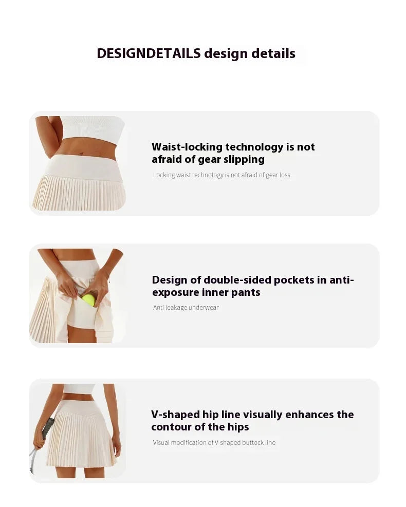 High Waist Women Tennis Pleated Skirt with Inner Lining High Waist Double Layer Design Sport Sexy Fitness Yoga Shorts Dancing