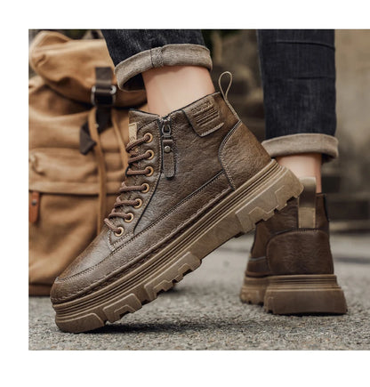 Men's Waterproof Leather Ankle Boots Mid Top Casual Outdoor Hiking