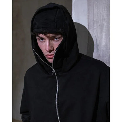 Unisex Balaclava Hoodie With Zipper Double Hooded Polyester