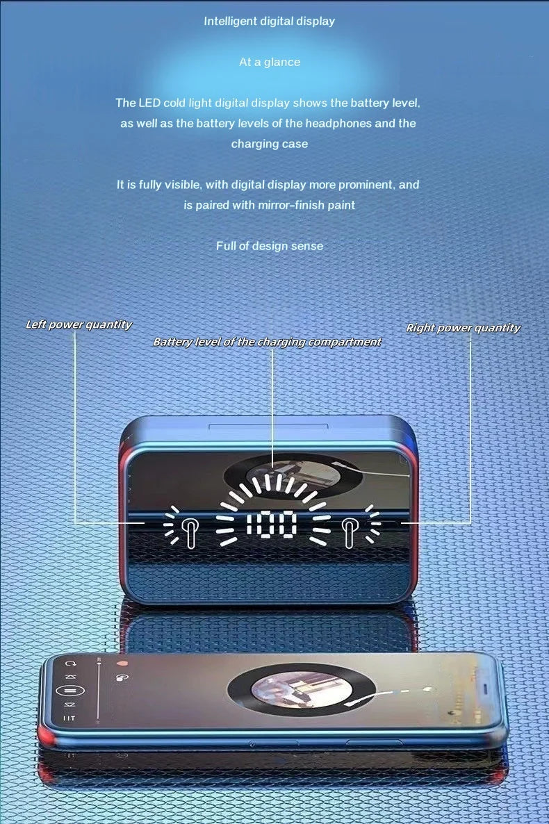 S20 Bluetooth Earphone Headphones Mirror Wireless Stereo Headset  with Digital DisplayTouch Control Sports Earbuds for Gaming