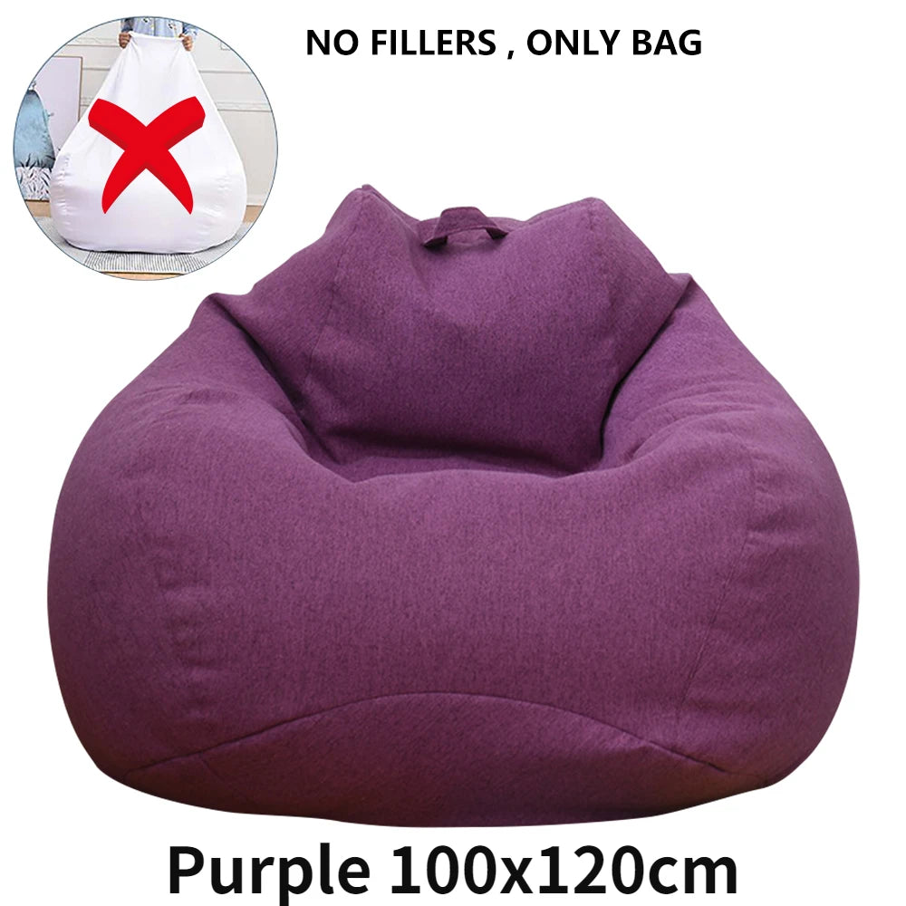 Lazy Sofa Cover Solid Chair Covers Without Filler Linen Cloth Lounger Seat Bean Bag Pouf Puff Couch Tatami Living Room Beanbags