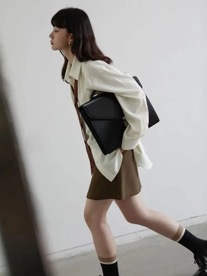 Women Oversize Long Sleeve Button Up Broadcloth Shirt Korean Style