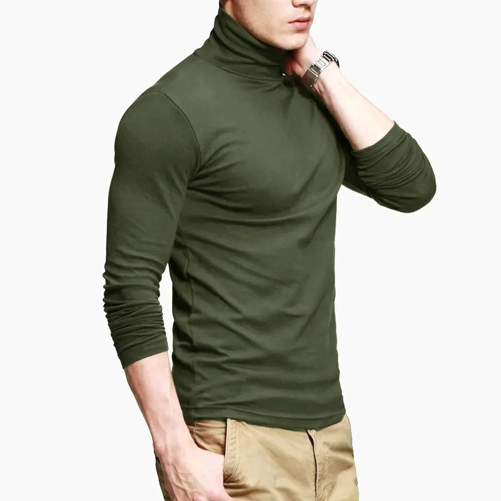 New Men Fashion T Shirt Tees Slim Tops Male Stretch T-shirt Turtleneck Long Sleeve Tee Shirts High Collar Men's Tees