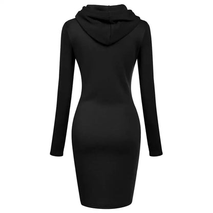 Women Hooded Sweatshirt Dress Knee Length Polyester