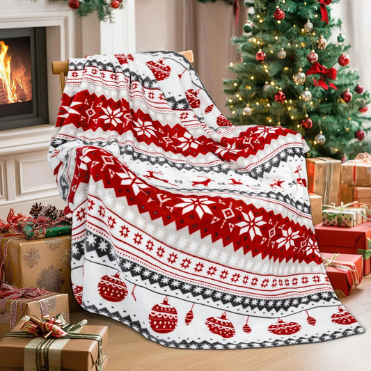 Festive Christmas Flannel Blanket – Cozy Snowflakes & Reindeer Throw for Sofa or Bedroom