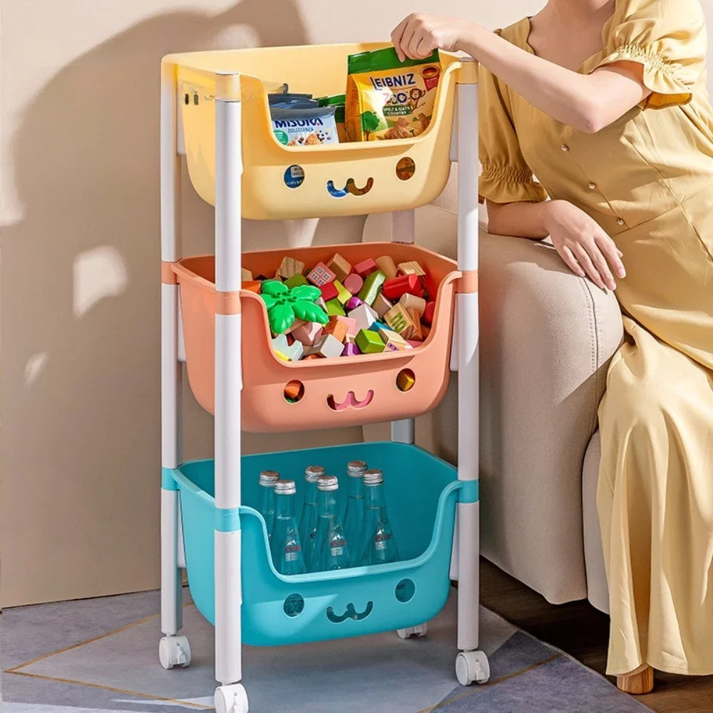 Macaron Storage Handcart Snack Storage Rack Movable Household Large Capacity Wheeled Kitchen Rolling Rack Children Storage Rack