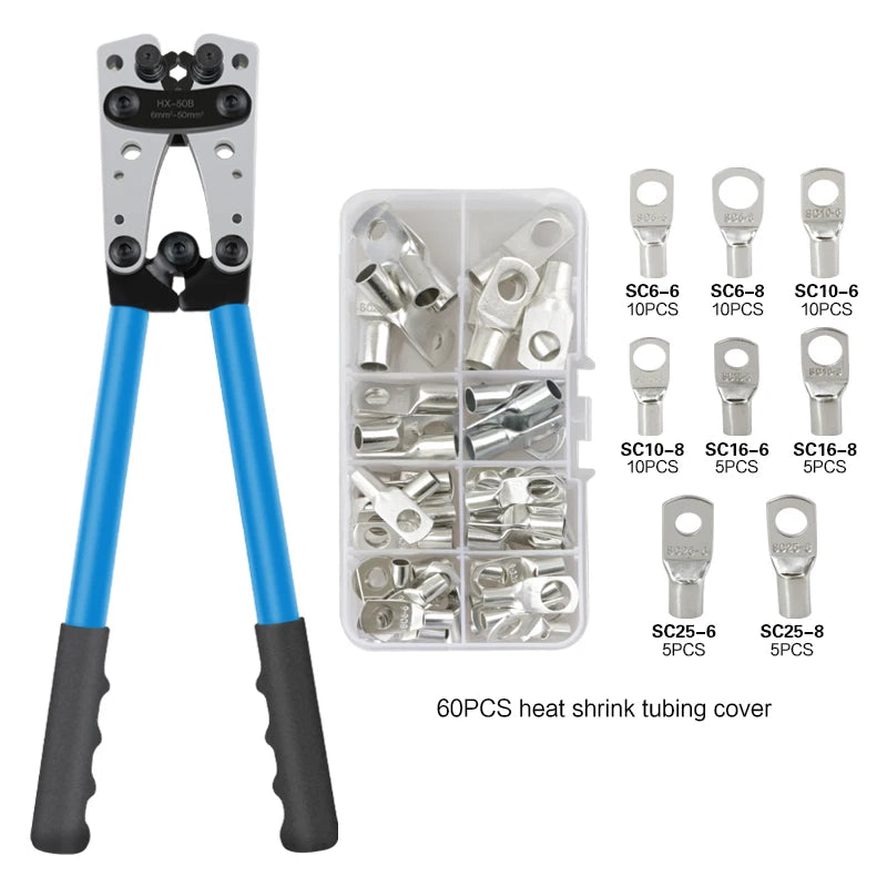 Portable cable manual crimping tool HX-50B crimping pliers 6-50mm ²/ AWG 10-0 ferrule terminal crimper hexagonal wiring pliers