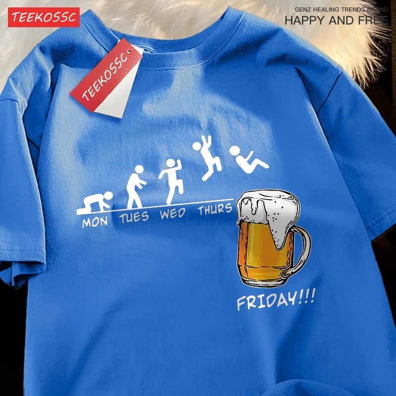 Friday Got Beer Freedom Fun Men Women Tshirt Harajuku Loose T Shirts Oversized Summer Short Sleeve Cotton Crewneck Casual Tshirt