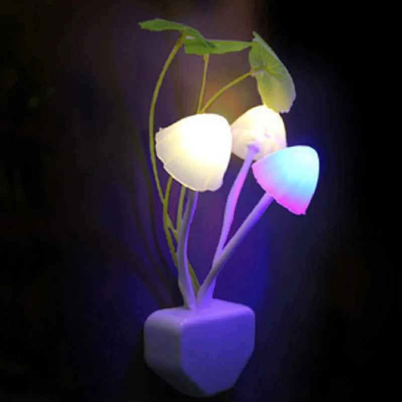 Novelty Mushroom Night Light – LED Colorful Lamp with EU & US Plug, Light Sensor, 220V
