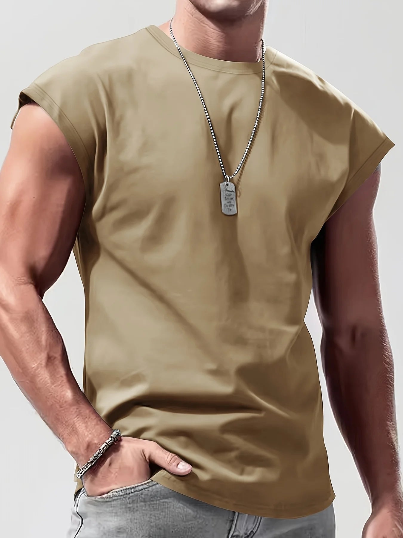Men'S Summer Solid Color Sleeveless Tank Top Breathable Suitable for Casual Sports Versatile Style