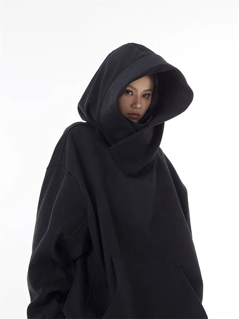 Men's Turtleneck Hoodie Fleece, Solid Color Black, Gray, Dark Gray, Oversized