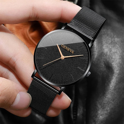 Men’s Stylish Leather Watch & Bracelet Set