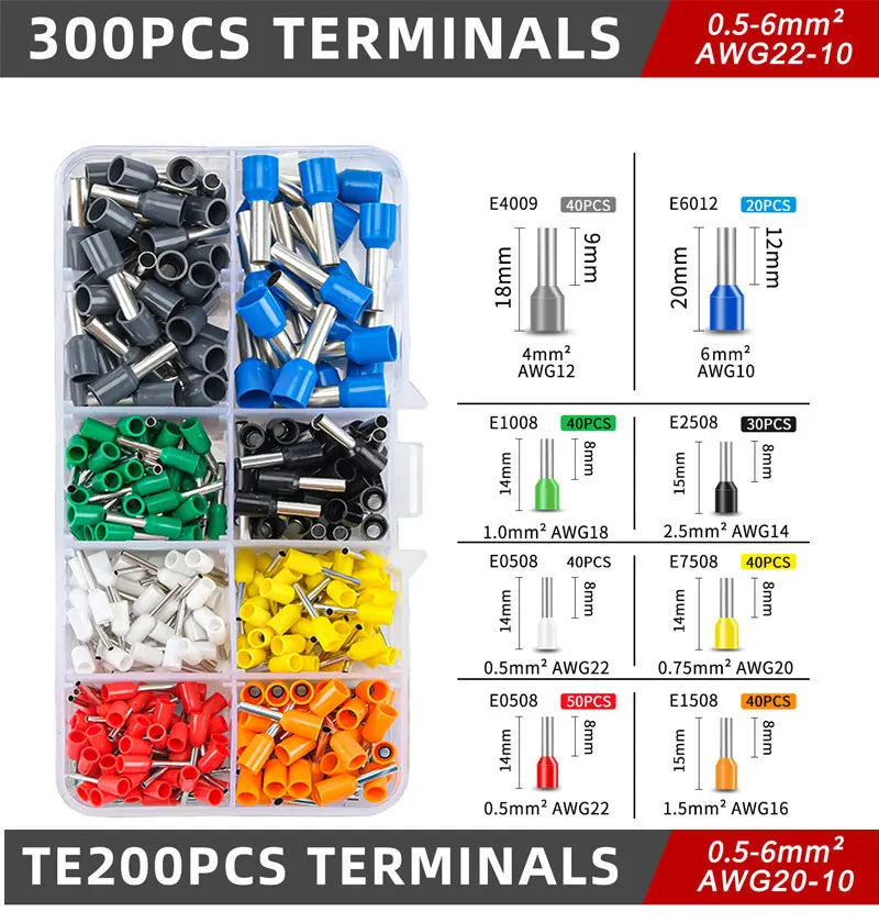 Electrical Tube Insulated Terminal VE Tubular Crimp Terminals Wire Cable Connector Ferrules Terminal Connectors Kit