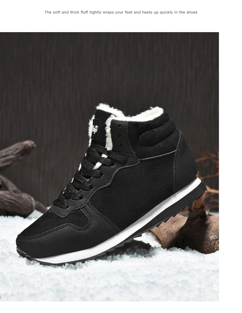 Winter Snow Boots Men Plush Warm Women Boots Suede Leather Ankle Boot Comfortable Light Couple Waterproof Sneakers Big Size 48