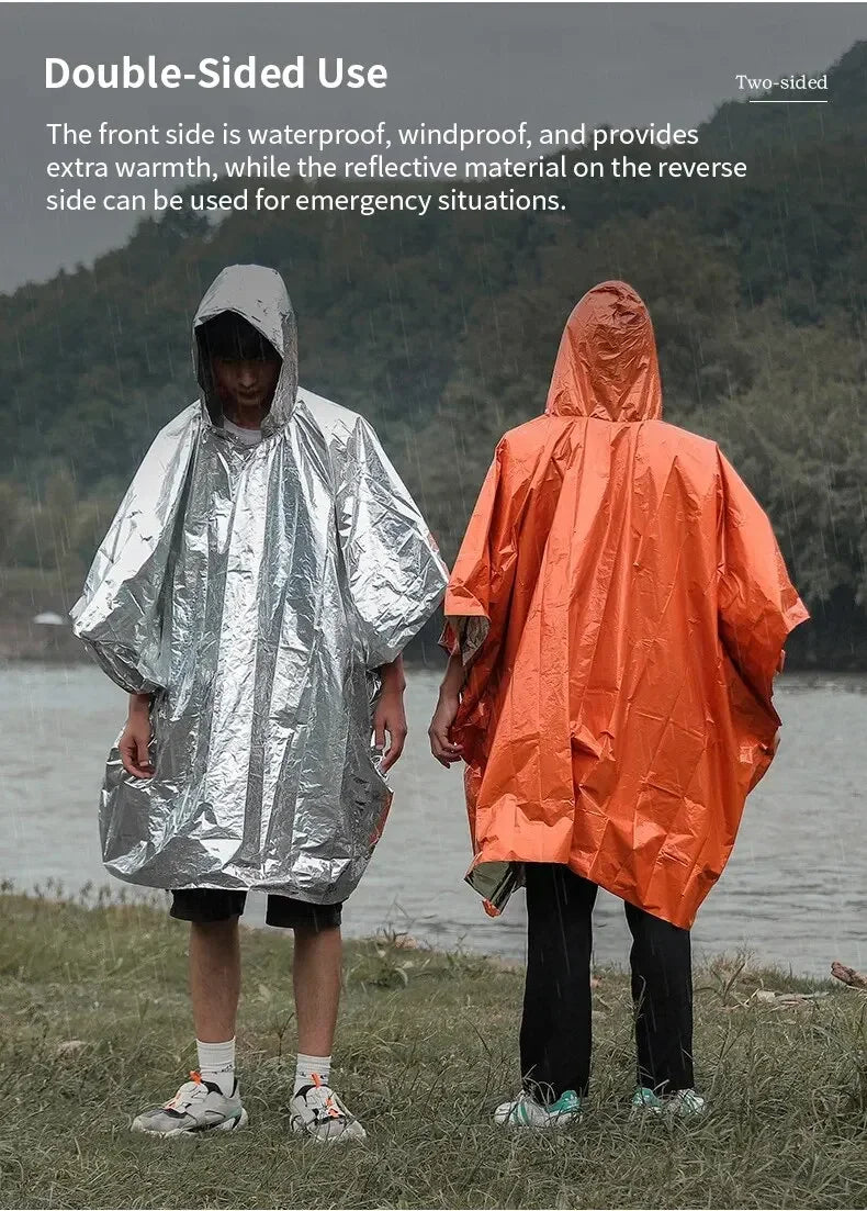 Emergency Raincoat Poncho Waterproof Rainwear 100x130cm Orange Green