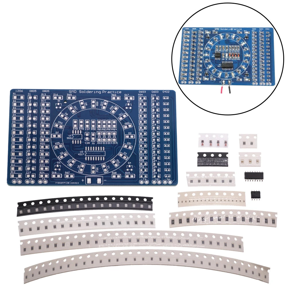 SMD NE555 CD4017 Rotating Flashing LED Components SMT LQFP44 Soldering Practice Board Electronic Circuit Training Suite DIY Kit
