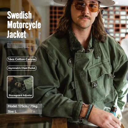 16oz Canvas Bomber Jacket for Men, Green, Pockets, Casual