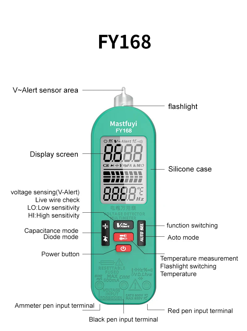 MASTFUYI Professional Digital Multimeter AC/DC Voltage Current 6000 Counts True RMS Volt Amp Ohm Hz Capacitance NCV Tester Tools